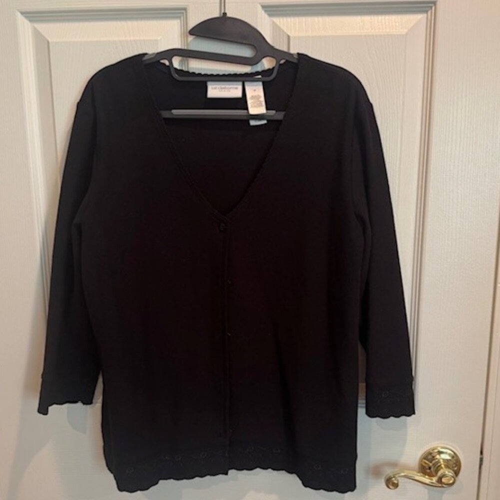 Liz Claiborne Liz & Co. Black Cardigan with Embroidered Accents, Size M